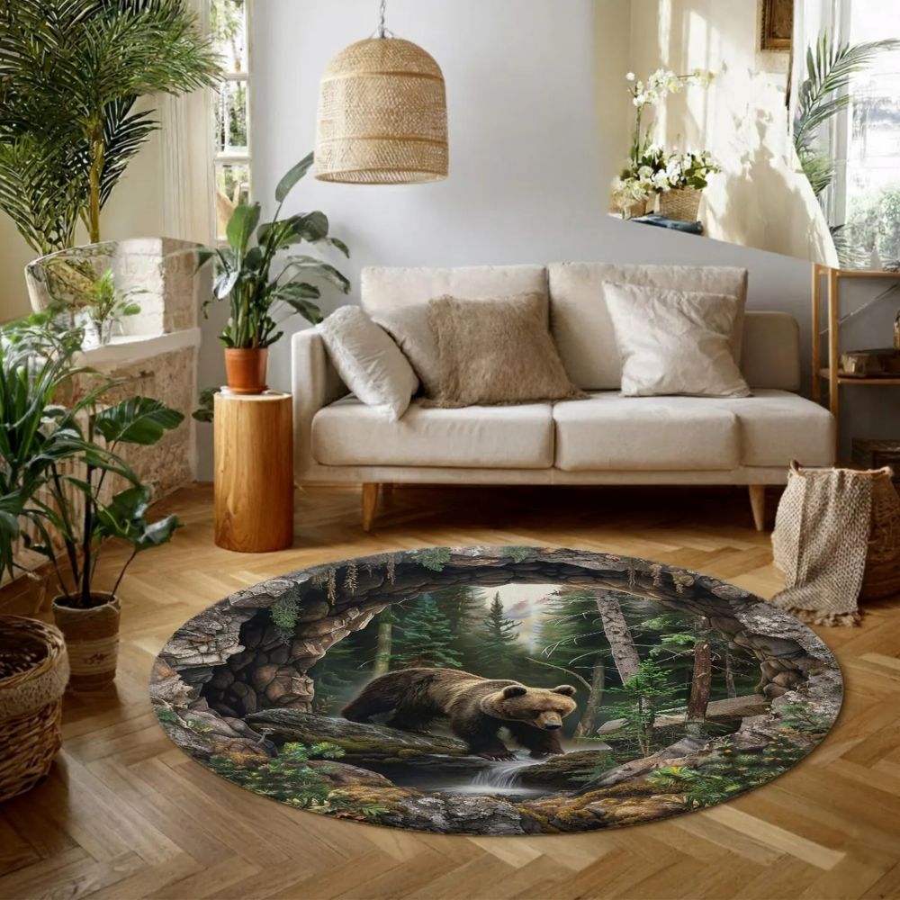 Forest Bear - 3D Illusion Round Rug - H636