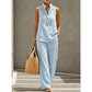 Women's Stand Collar Sleeveless Top & High-Waist Wide-Leg Pants Set