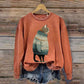 Women's Winter Cat Print Crew Neck Sweatshirt