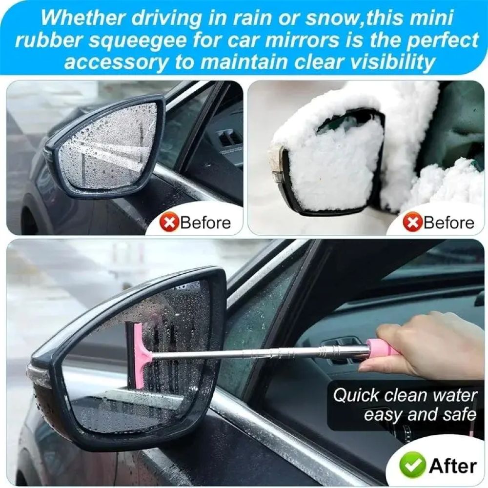 Retractable Car Rearview Mirror Wiper – Portable Rain & Water Removal Tool