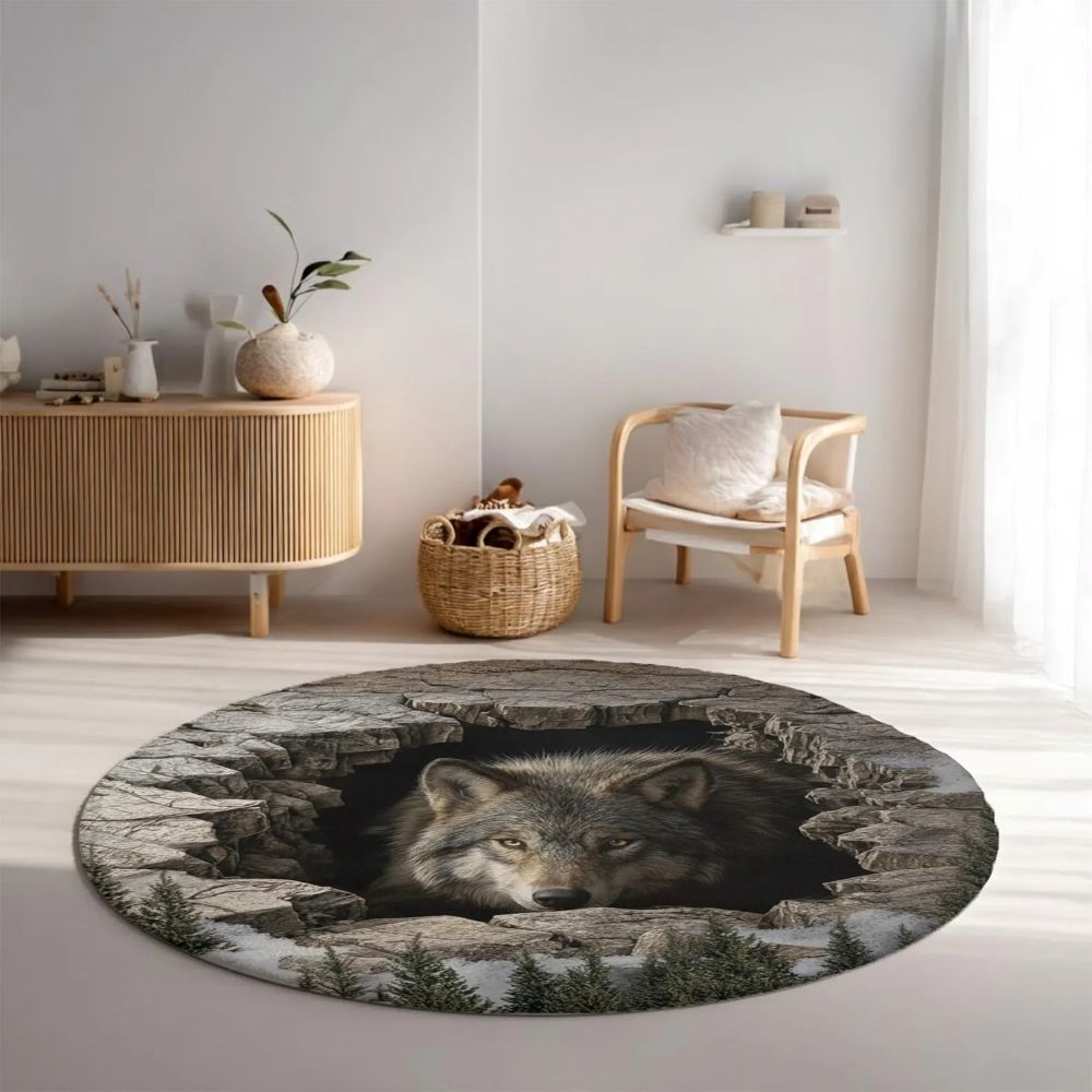 Mystic Wolf Cave - 3D Illusion Round Rug - H635