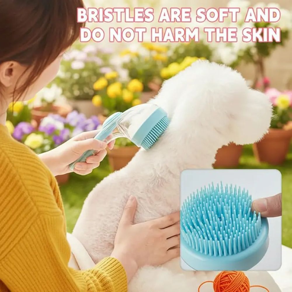 2-in-1 Pet Bath Brush – Shampoo Dispenser & Soft Massage Grooming Tool