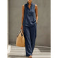 Women's Stand Collar Sleeveless Top & High-Waist Wide-Leg Pants Set