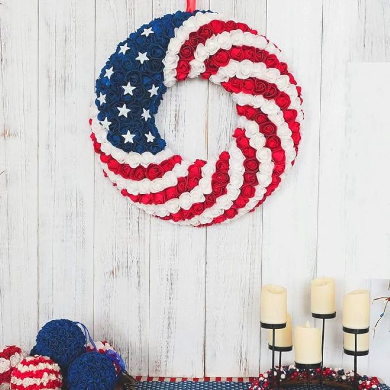 Red White and Blue Roses Patriot Wreath