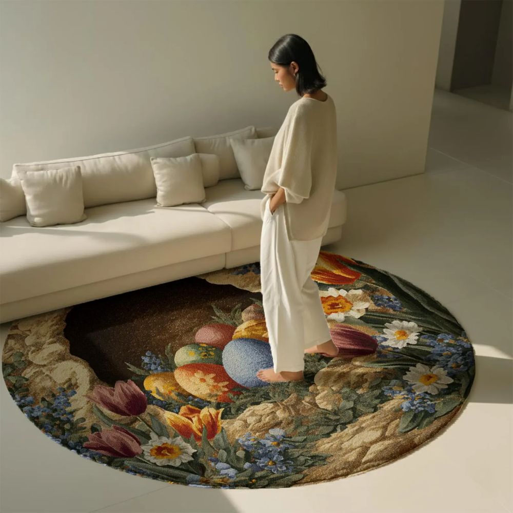 Vintage Floral Easter Nest - 3D Illusion Round Rug - H640
