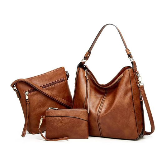 Luxury 3-Piece Leather Hobo Bag Set