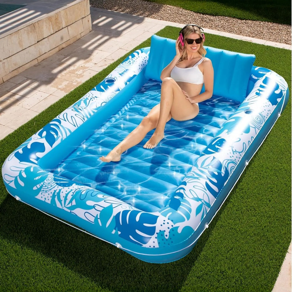 Inflatable Tanning Pool Lounge Float with Cup Holders