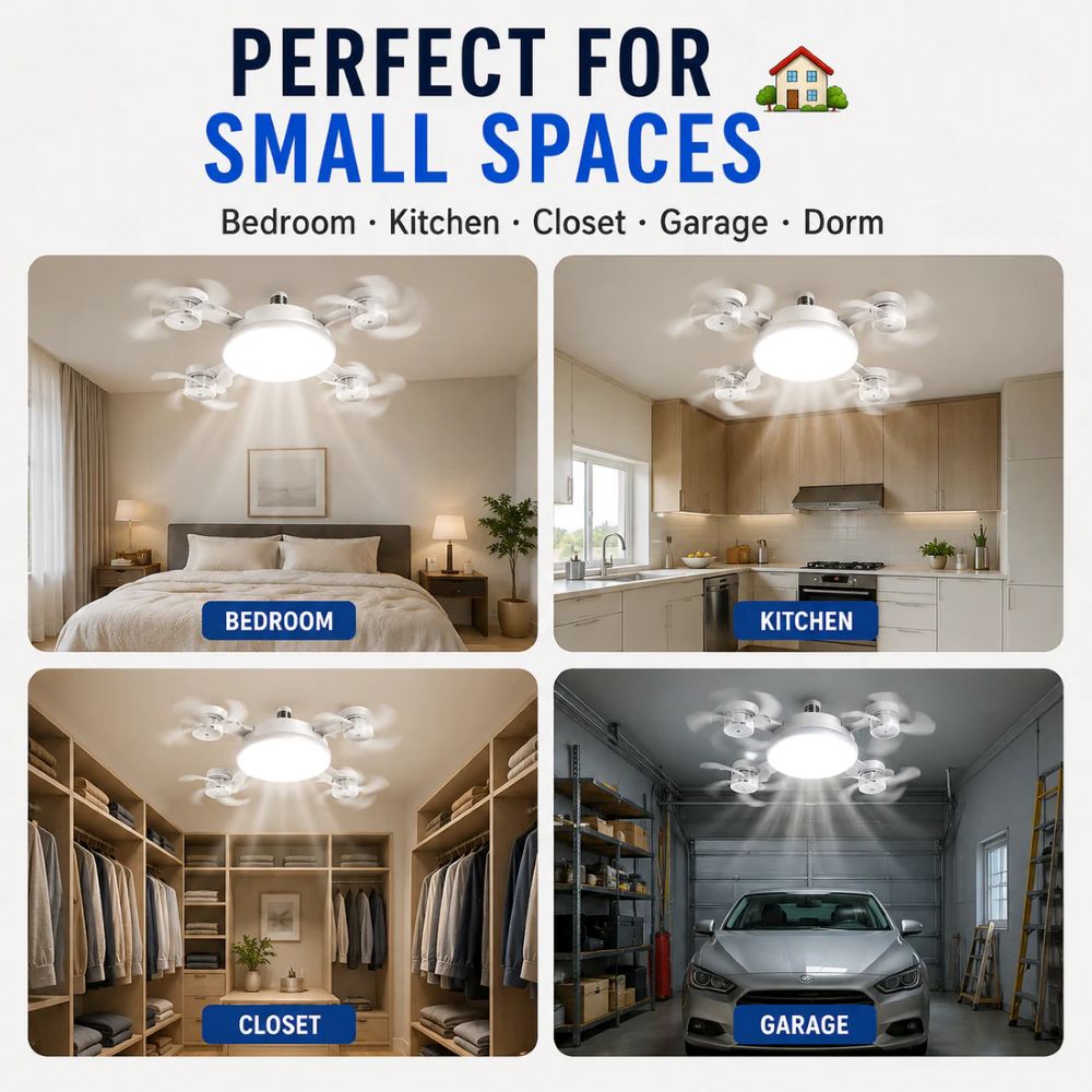 E27 Screw-In Ceiling Fan Light – 19.69" LED Cooling Fan with Remote for Hot Rooms
