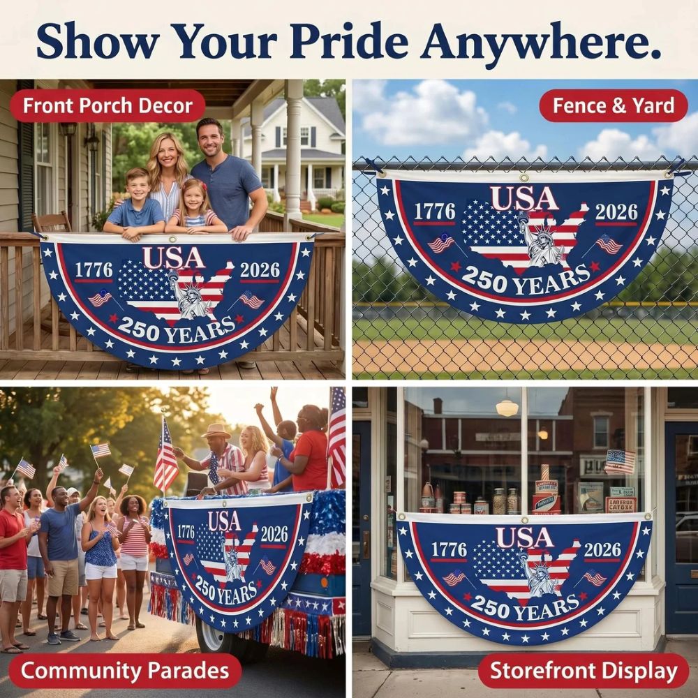 USA 250th Anniversary Flag Half Round Banner
