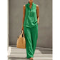 Women's Stand Collar Sleeveless Top & High-Waist Wide-Leg Pants Set