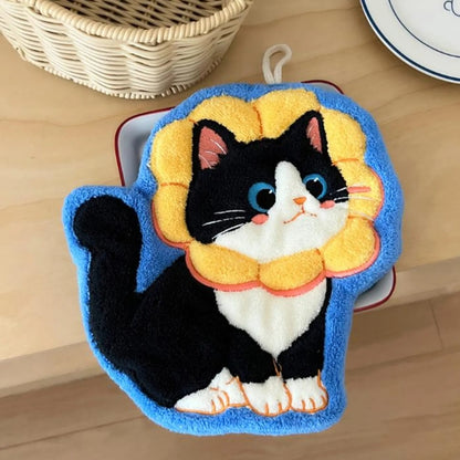 Adorable Cat Hand Towels - Blue Floral Cat