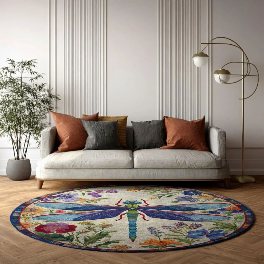 Floral Dragonfly - 3D Illusion Round Rug - H642