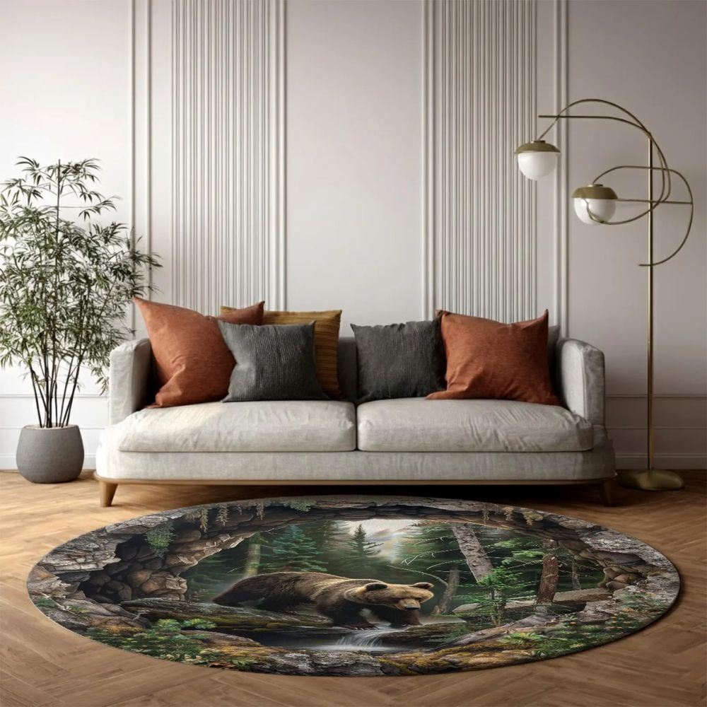 Forest Bear - 3D Illusion Round Rug - H636
