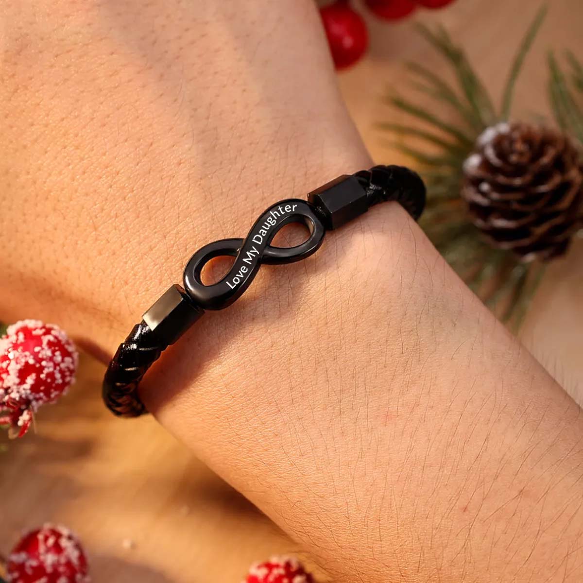 Love My Daughter - I Love You Forever And Always - Infinity Leather Bracelet