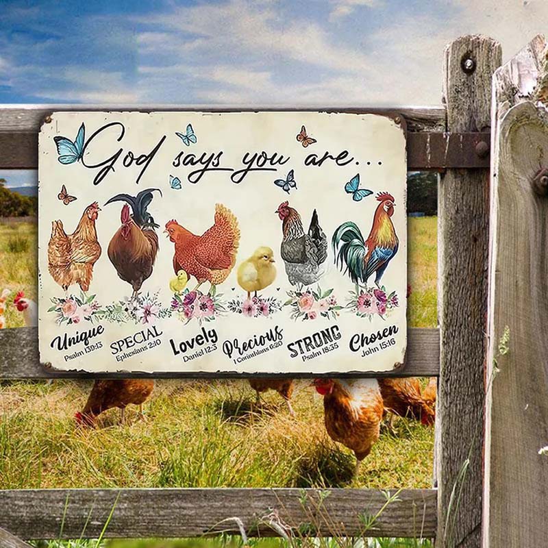 "Chickens-God Says You Are" Metal Sign, Hen House & Rooster Shelter Mental Sign - Outdoor Decorations