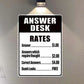 Answer Desk Rates - Gifts For Friend Personalized Custom Metal Sign Office Decor Humor