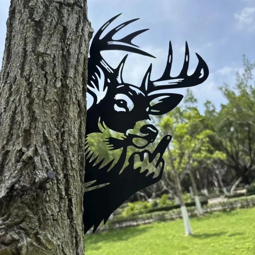 Peeping Middle Finger Animal Metal Sign - Yard Art Decor