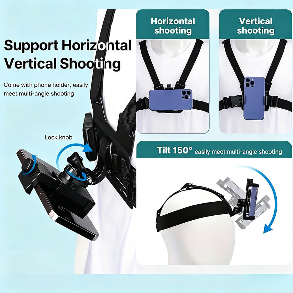 Action Camera Strap & Phone Clip Mounting Kit – Adjustable Backpack Clip Holder for GoPro & Smartphones