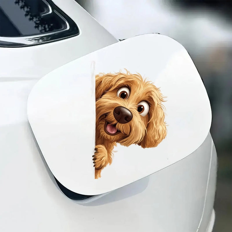 Goldendoodle Dog - Peekaboo Dog Head Car Sticker - DS040