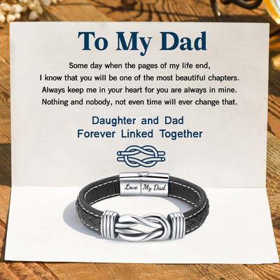 "Daughter And Dad Forever Linked Together" Braided Leather Bracelet