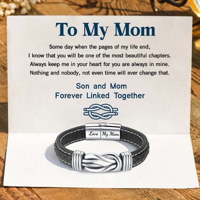 "Son And Mom Forever Linked Together" Braided Leather Bracelet