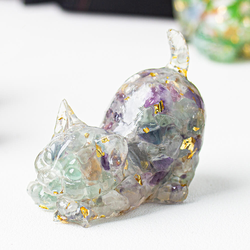 Handmade Natural Crystal Gemstone Cat with Raised Tail