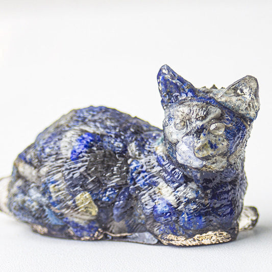 Handmade Natural Crystal Gemstone Lying Cat - Lapis Lazuli