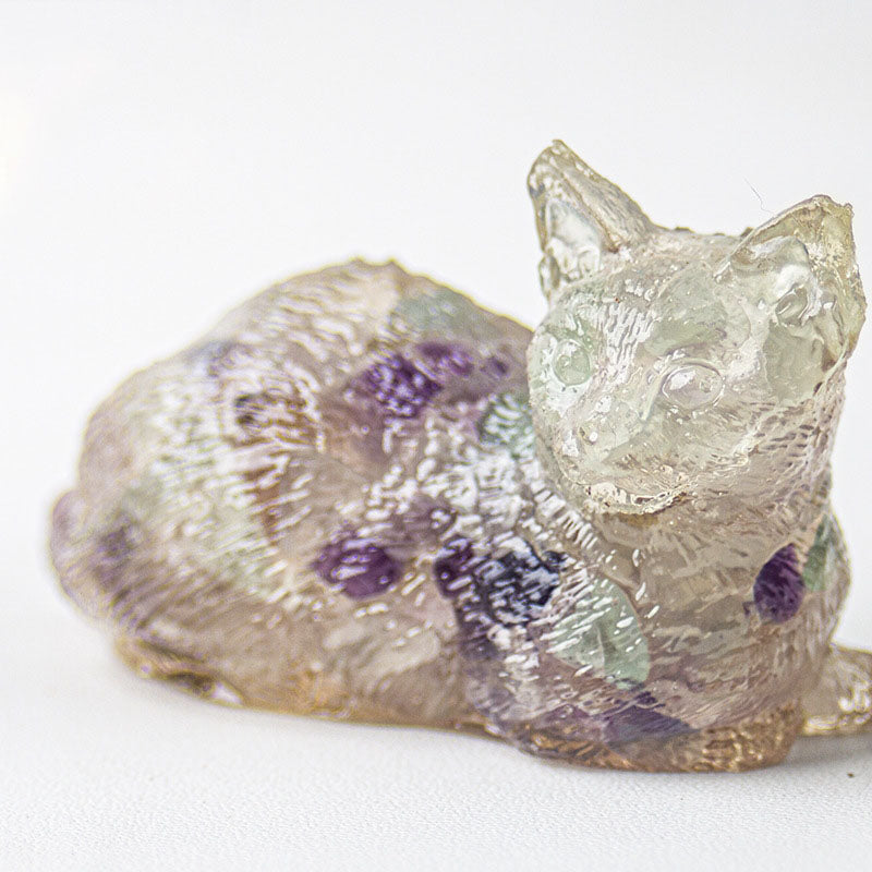 Handmade Natural Crystal Gemstone Lying Cat