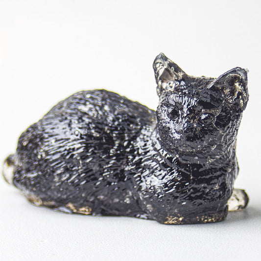 Handmade Natural Crystal Gemstone Lying Cat - Obsidian