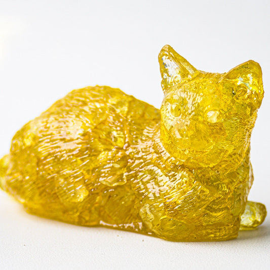 Handmade Natural Crystal Gemstone Lying Cat - Citrine