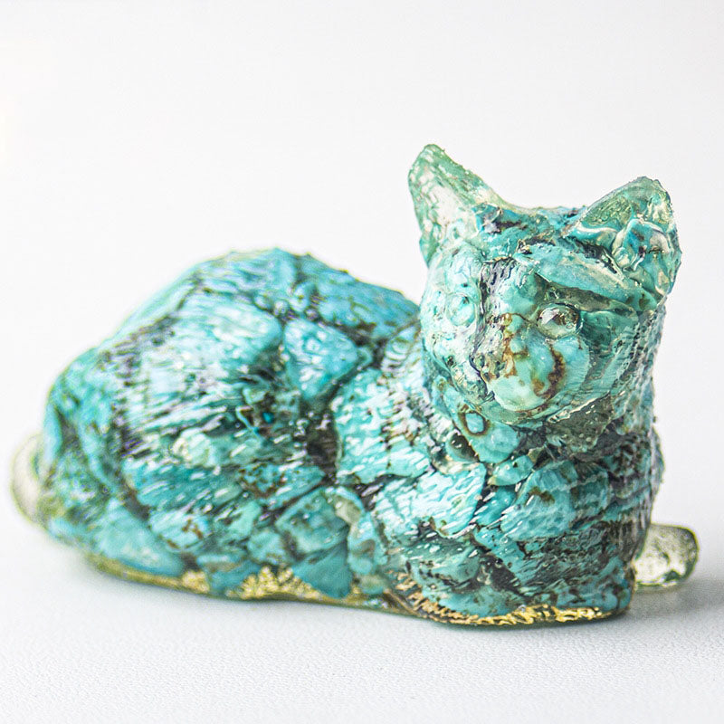 Handmade Natural Crystal Gemstone Lying Cat - Turquoise