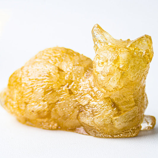 Handmade Natural Crystal Gemstone Lying Cat - Agate Yellow