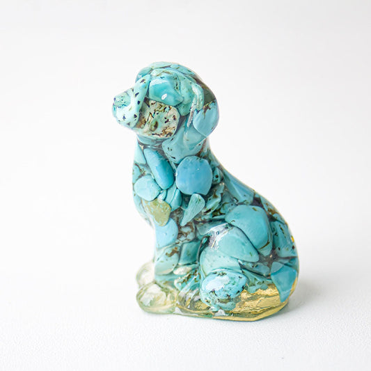 Handmade Natural Crystal Gemstone Sitting Dog - Turquoise