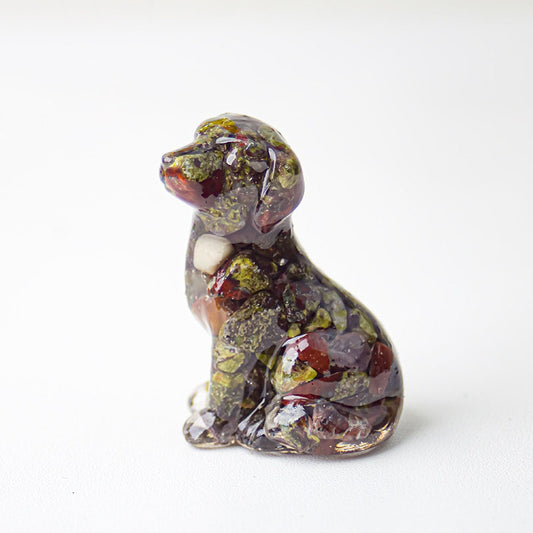 Handmade Natural Crystal Gemstone Sitting Dog - Dragon's Blood Jasper