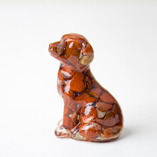 Handmade Natural Crystal Gemstone Sitting Dog - Red Jasper