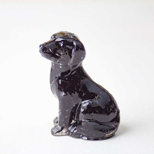 Handmade Natural Crystal Gemstone Sitting Dog - Obsidian