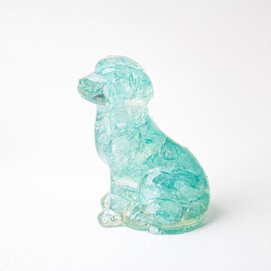 Handmade Natural Crystal Gemstone Sitting Dog - Aquamarine