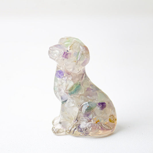 Handmade Natural Crystal Gemstone Sitting Dog - Fluorite