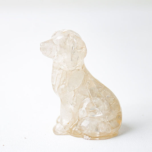 Handmade Natural Crystal Gemstone Sitting Dog - Clear Quartz