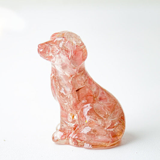 Handmade Natural Crystal Gemstone Sitting Dog - Watermelon Tourmaline