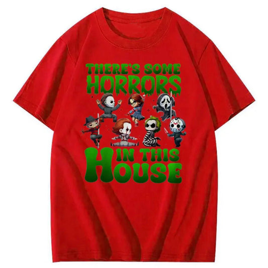 There's Some Horros In This House Pattern Print  T-Shirt