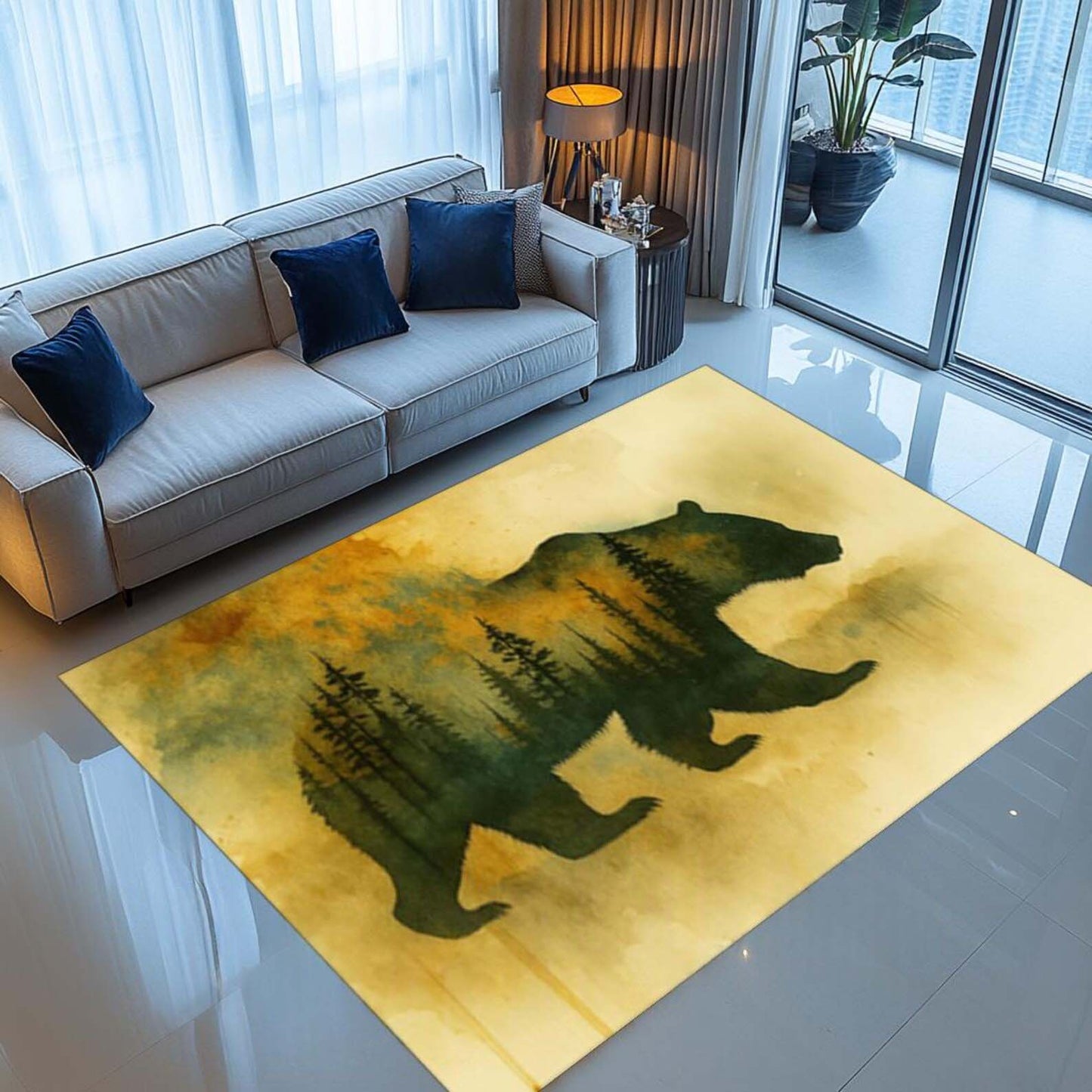 Forest Bear Silhouette Area Rug - 3D Illusion Area Rug - H630