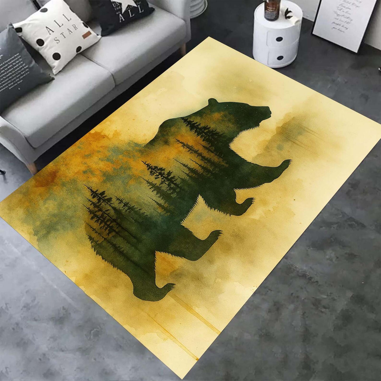 Forest Bear Silhouette Area Rug - 3D Illusion Area Rug - H630
