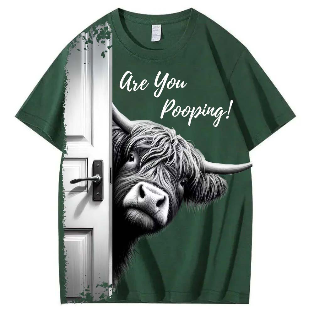 Funny Highland Cow "Are You Pooping?" Short Sleeve T-shirt