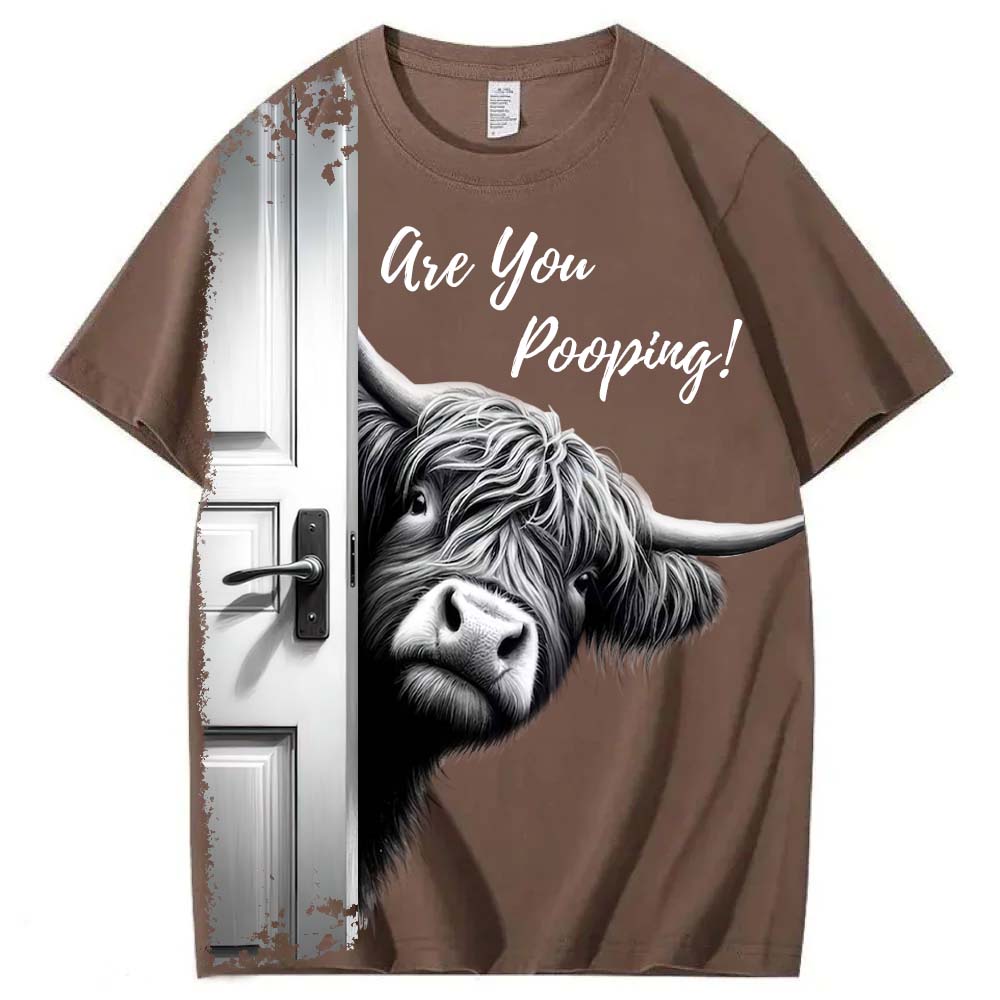 Funny Highland Cow "Are You Pooping?" Short Sleeve T-shirt
