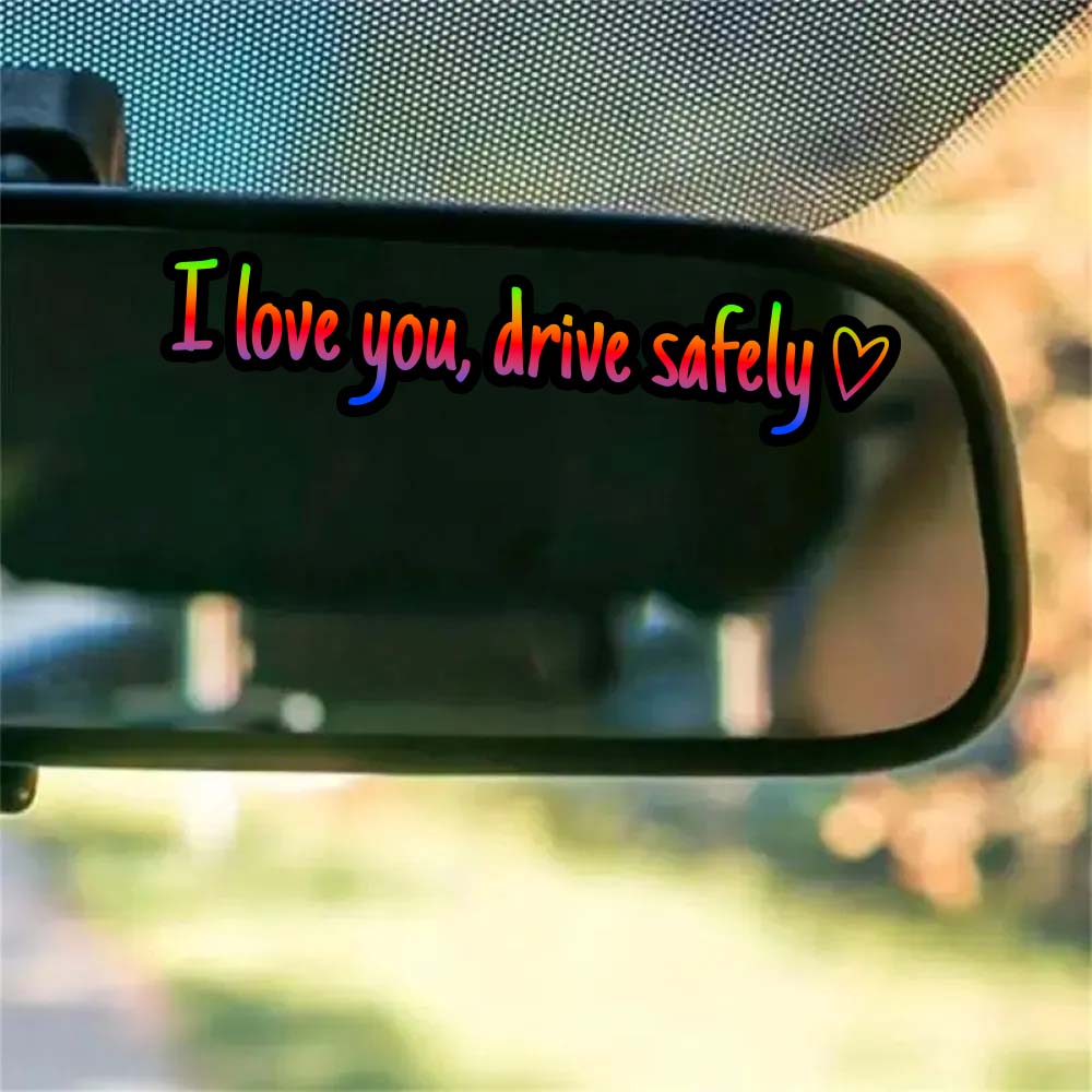 “I Love You, Drive Safely” Car Mirror Decal Set – Cute Reflective Vinyl Stickers