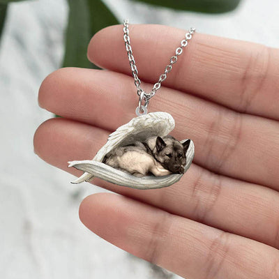 Norwegian Elkhound Sleeping Angel Stainless Steel Necklace SN136