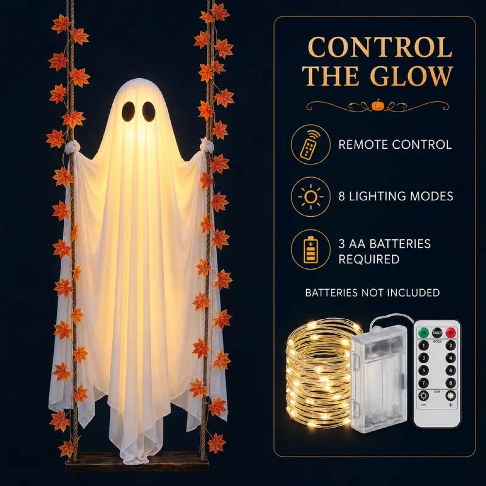 LED Light-Up Swinging Ghost Halloween Decoration