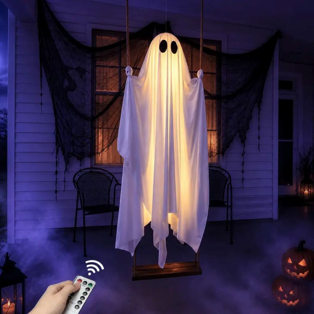 LED Light-Up Swinging Ghost Halloween Decoration