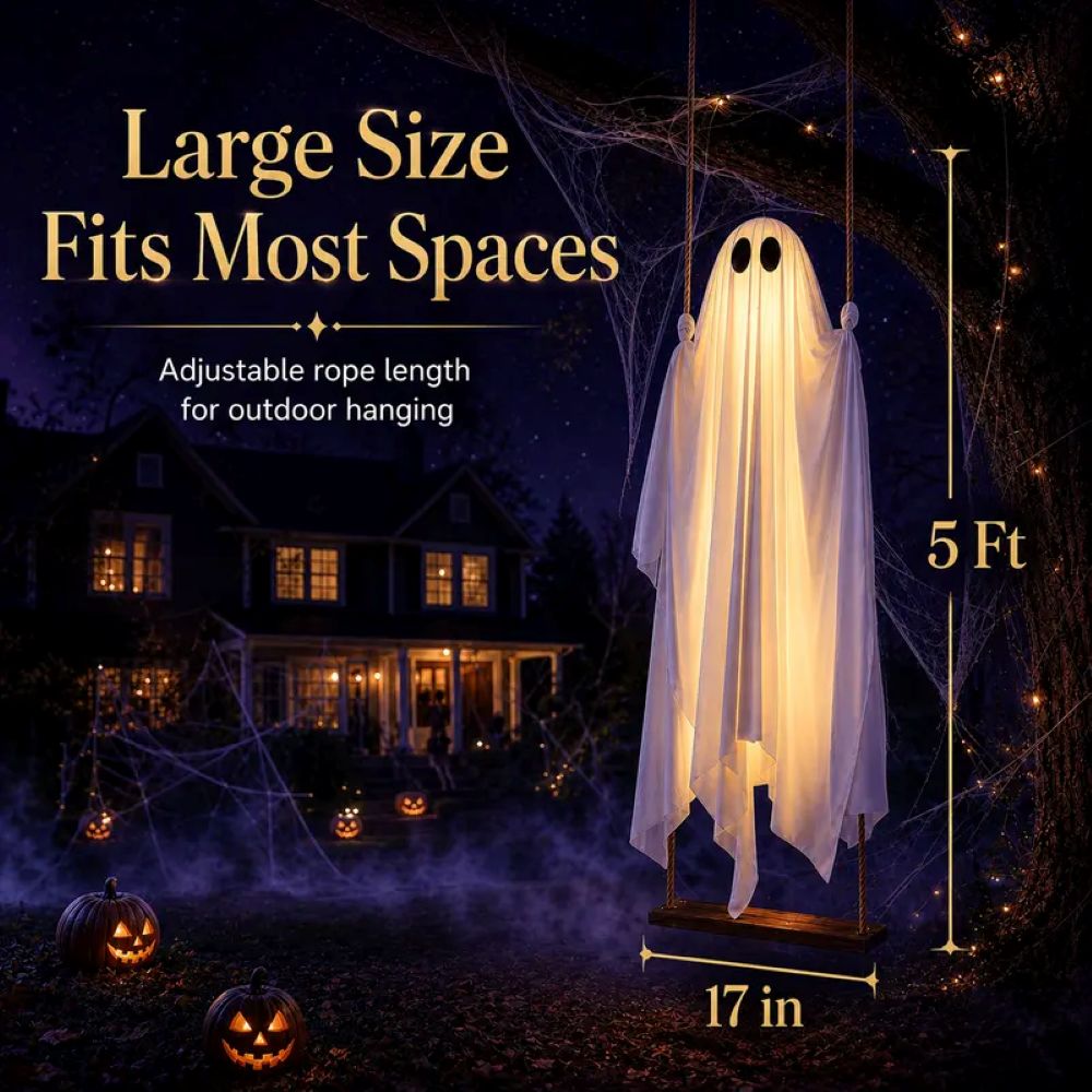 LED Light-Up Swinging Ghost Halloween Decoration